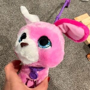 Pink and White Plush Dog Toy interactive